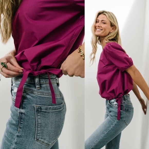 BOHME DAHLIA TOP IN MAGENTA SIZE XL Puff Sleeve Tie Waist - Picture 1 of 10